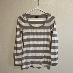 Express Gray and White Striped Top